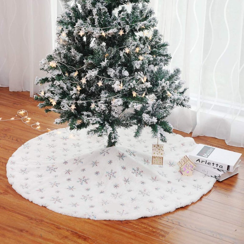 Kaximd Christmas Tree Skirt 30/36/49 inches Xmas White Tree Skirts Snowflake Embroidery for Christmas Decorations Holiday Party 198 Silver 78 - Image 5
